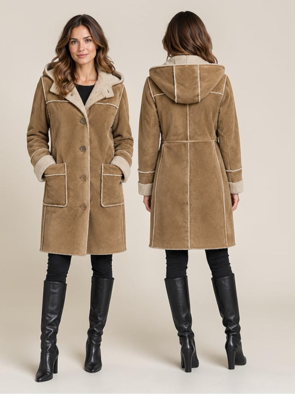 Gap Genuine Suede Coat Hooded Coat - Size Small